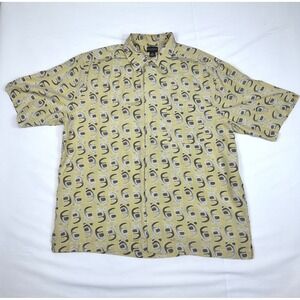 Reunion Shirt‎ Mens Silk Cotton Abstract Geometric Short Sleeve Yellow Medium